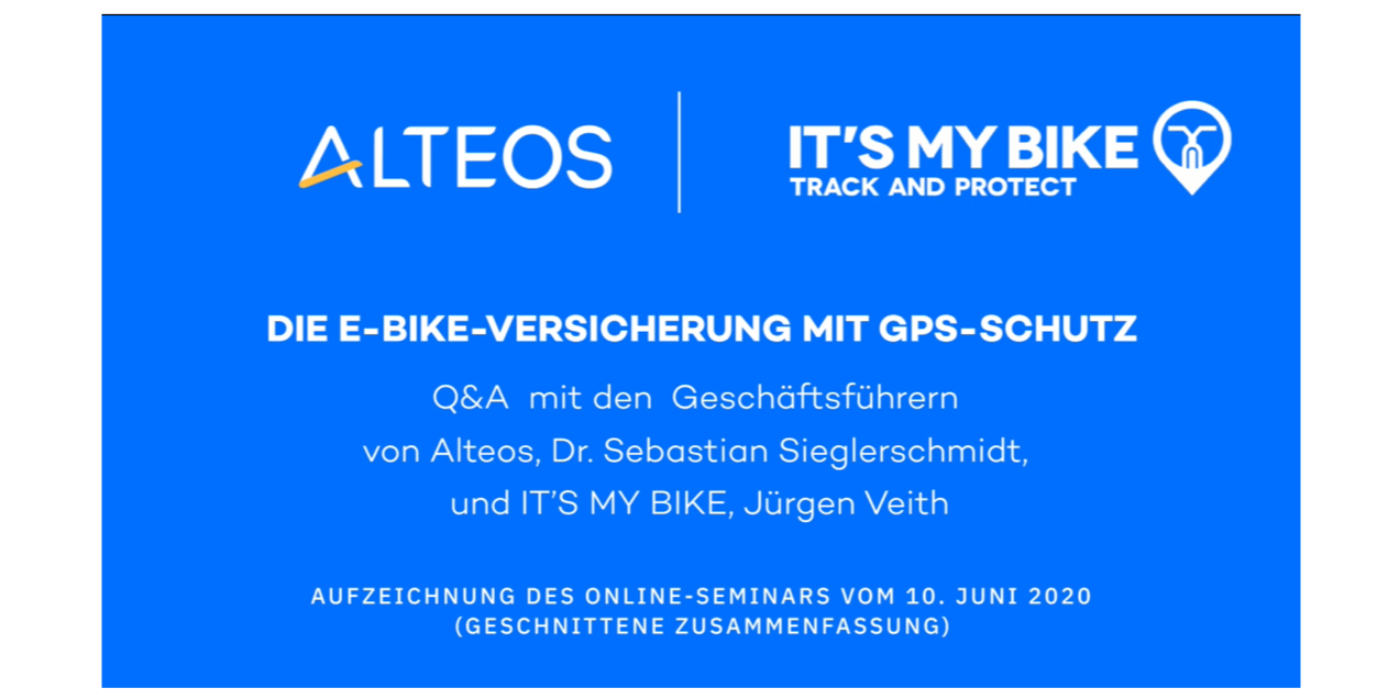 Alteos & IT'S MY BIKE - Die E-Bike-Versicherung mit GPS-Schutz